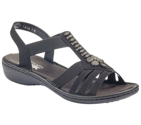 Sandale casual, dama, RIEKER, ANTISTRESS, 60806-00 negru, piele ecologica